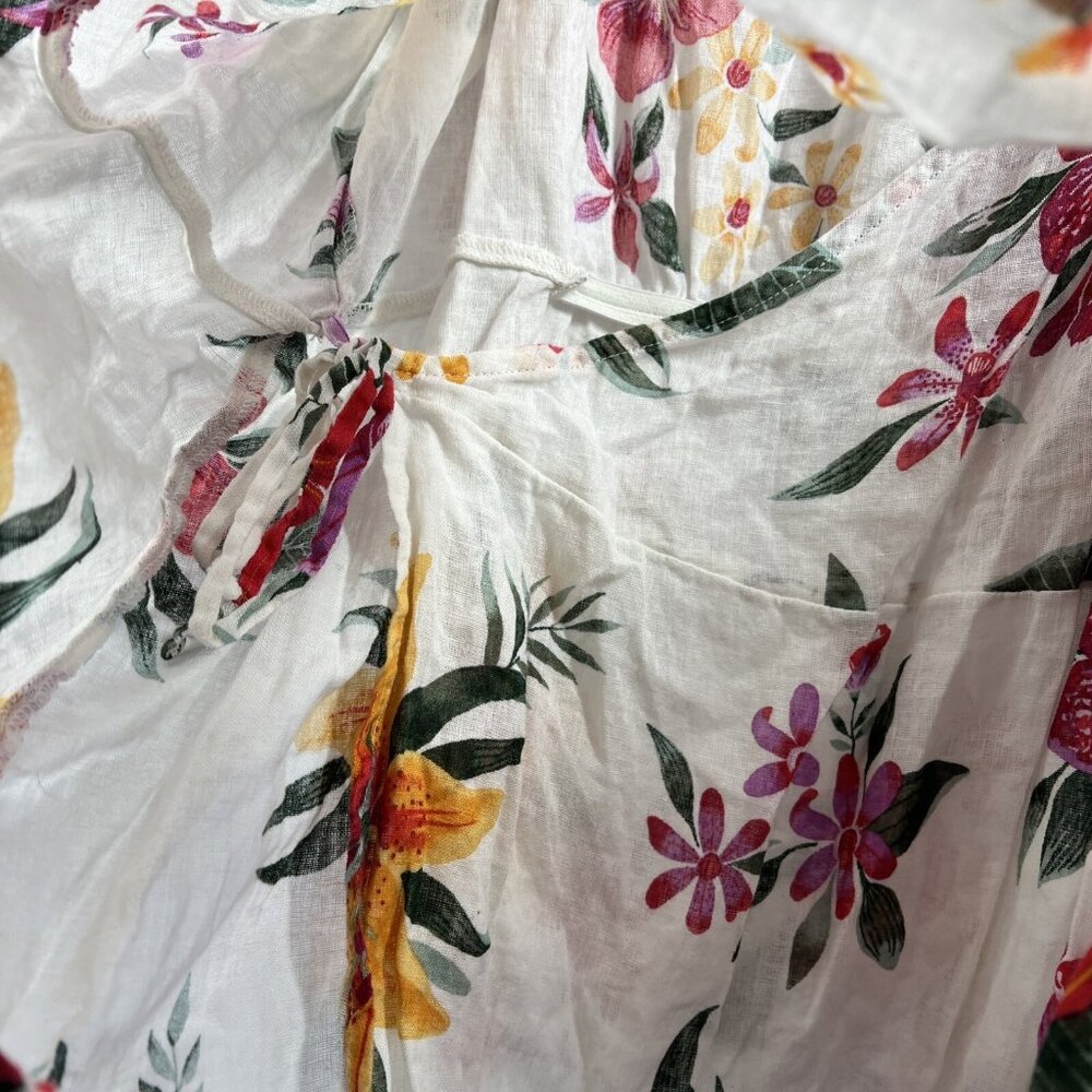 Old Navy Women's Top Plus 3X Tropical Floral Wrap Linen Blend Short Sleeve Y2K - Picture 5 of 9